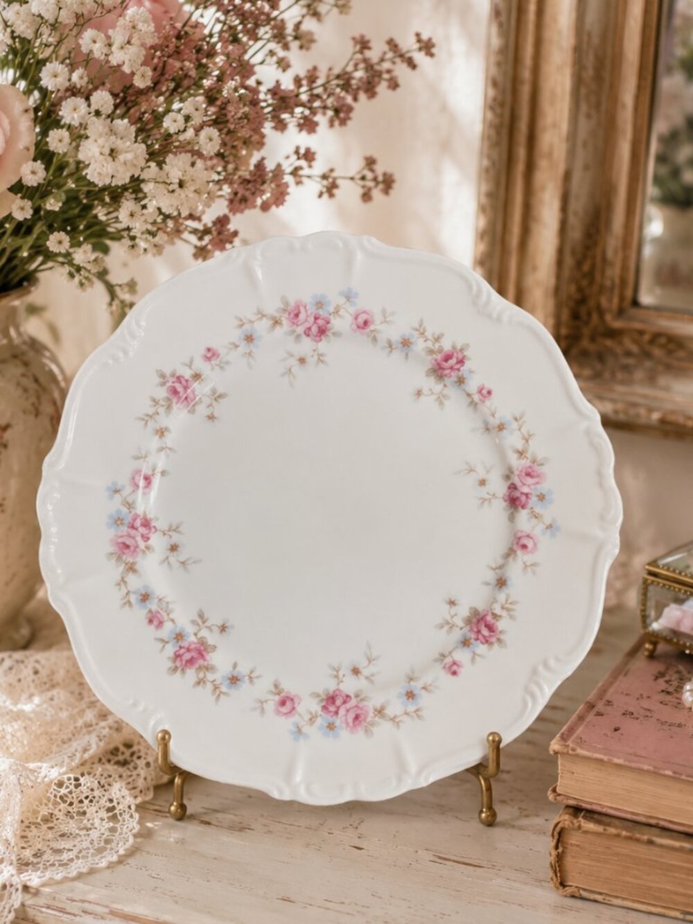 Vintage Edelstein Bavaria Florence Pattern Dinner Plate With Scalloped Edges